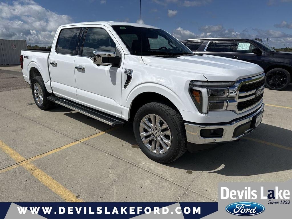 2026 Ford F-150 LARIAT in Oxford White — front three-quarter view
