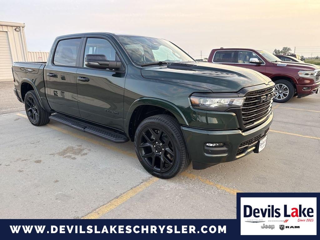 2026 RAM Ram 1500 RAM 1500 LARAMIE CREW CAB 4X4 5'7' BOX in Serrano Green Metallic — front three-quarter view