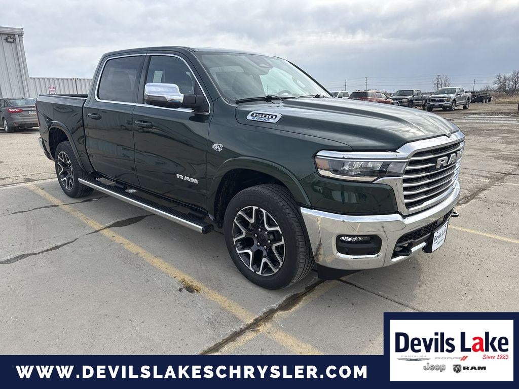 2026 RAM Ram 1500 RAM 1500 LARAMIE CREW CAB 4X4 5'7' BOX in Serrano Green Metallic — front three-quarter view