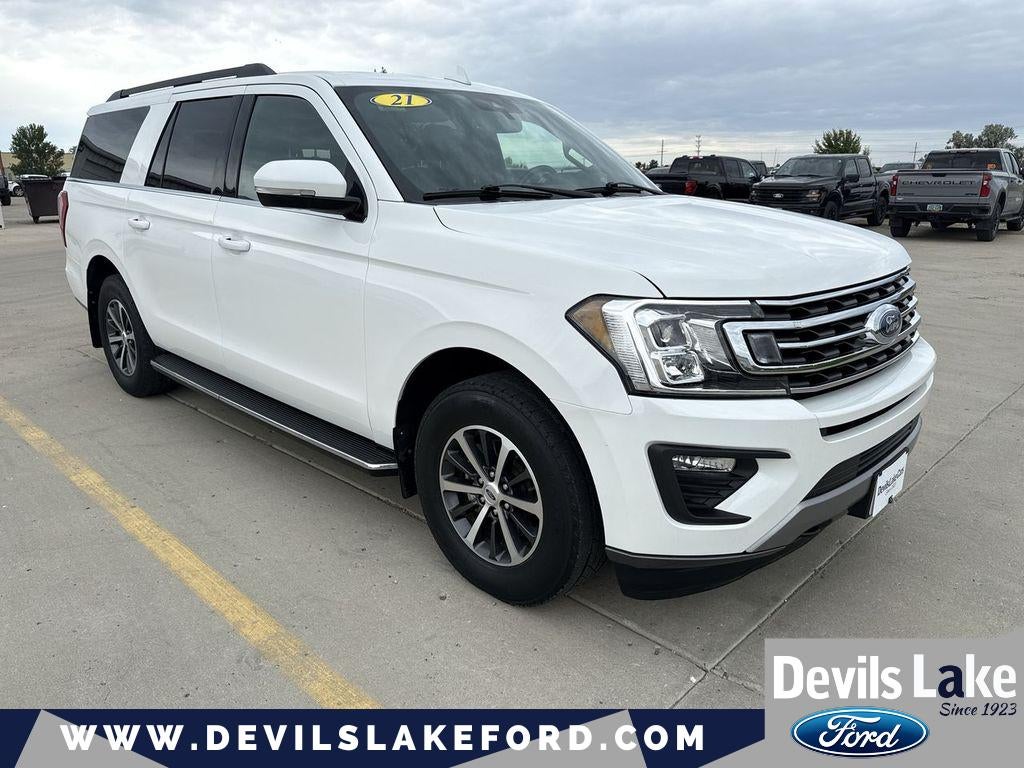 2021 Ford Expedition XLT MAX in Star White Metallic Tri-Coat — front three-quarter view