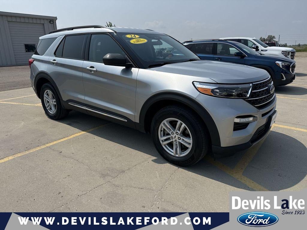 2024 Ford Explorer XLT in Iconic Silver Metallic — front three-quarter view