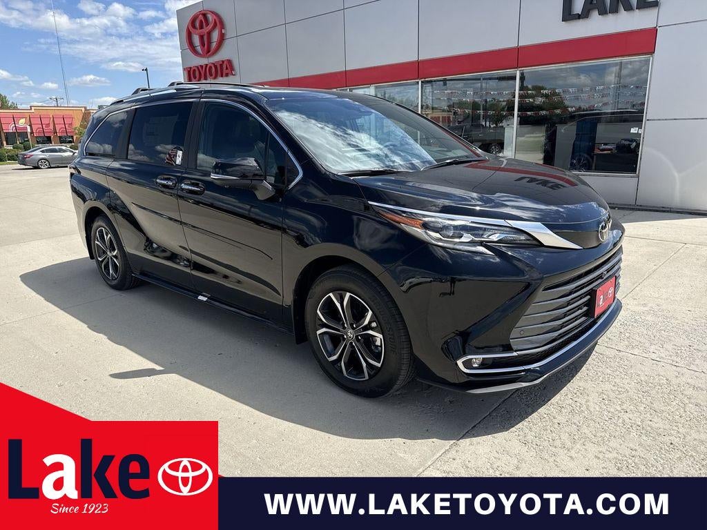 2026 Toyota Sienna Platinum in Midnight Black Metallic — front three-quarter view