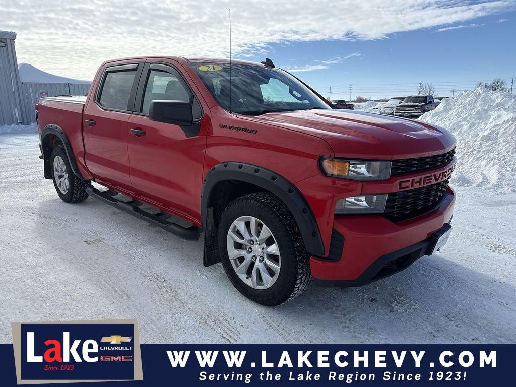2021 Chevrolet Silverado 1500 Custom in Red Hot — front three-quarter view