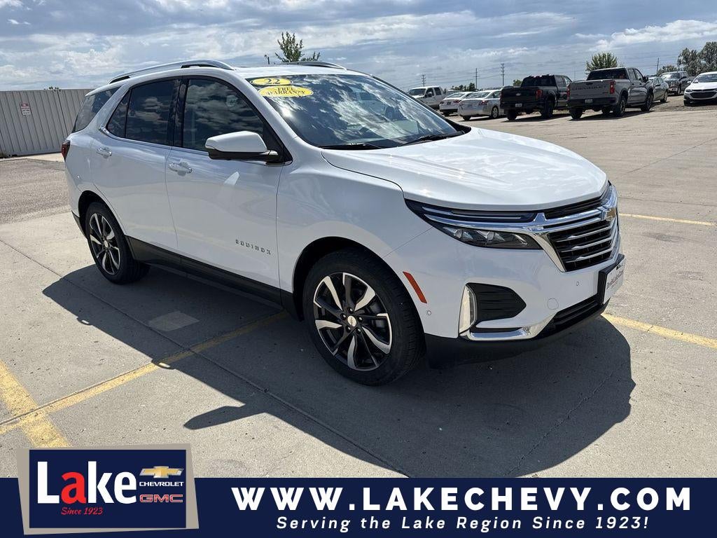 2022 Chevrolet Equinox Premier in Summit White — front three-quarter view