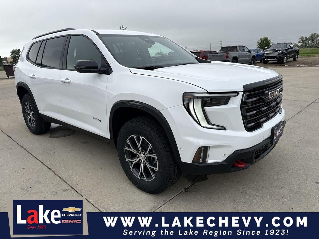 2026 GMC Acadia AT4 in Summit White — front three-quarter view